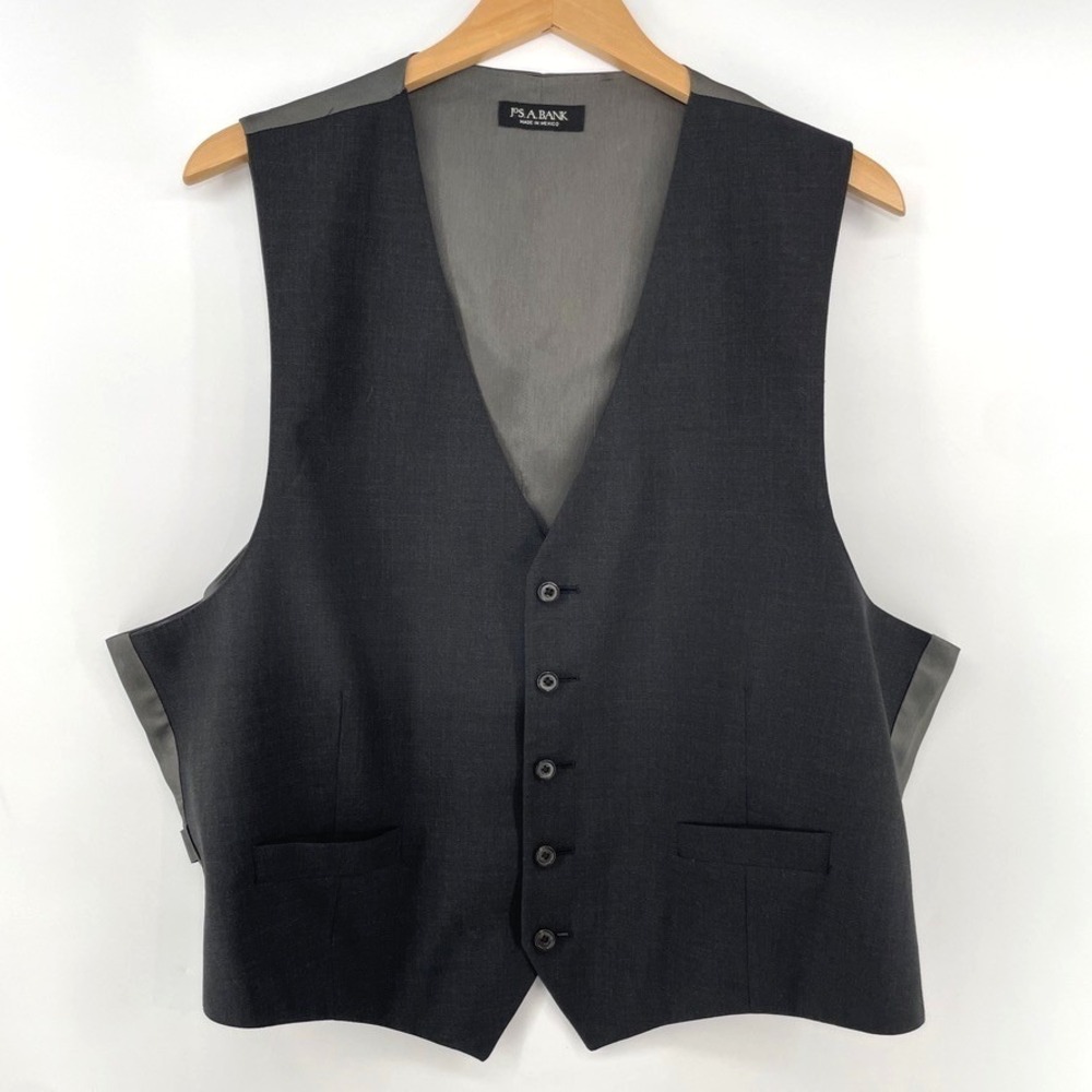 Jos A Bank Men Formal Dress Vest Waistcoat Size 1X READ Wool Charcoal Gray